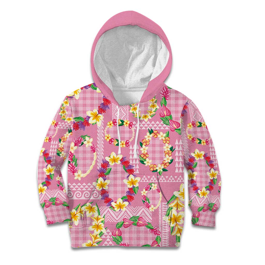 Hawaiian Leis Kid Hoodie Kakau Tattoos and Palaka Pastel Pink Color LT03 Hoodie Pink - Polynesian Pride