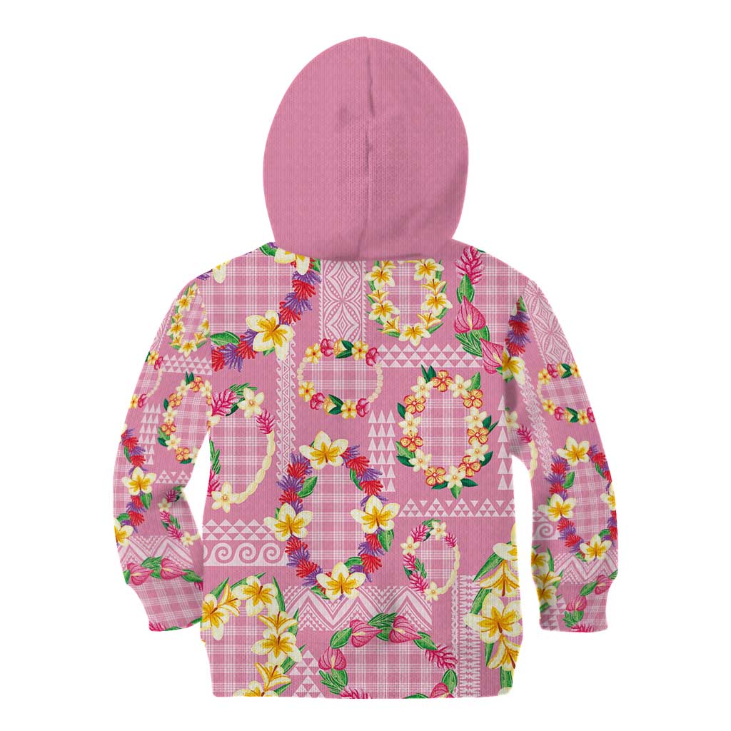 Hawaiian Leis Kid Hoodie Kakau Tattoos and Palaka Pastel Pink Color LT03 - Polynesian Pride