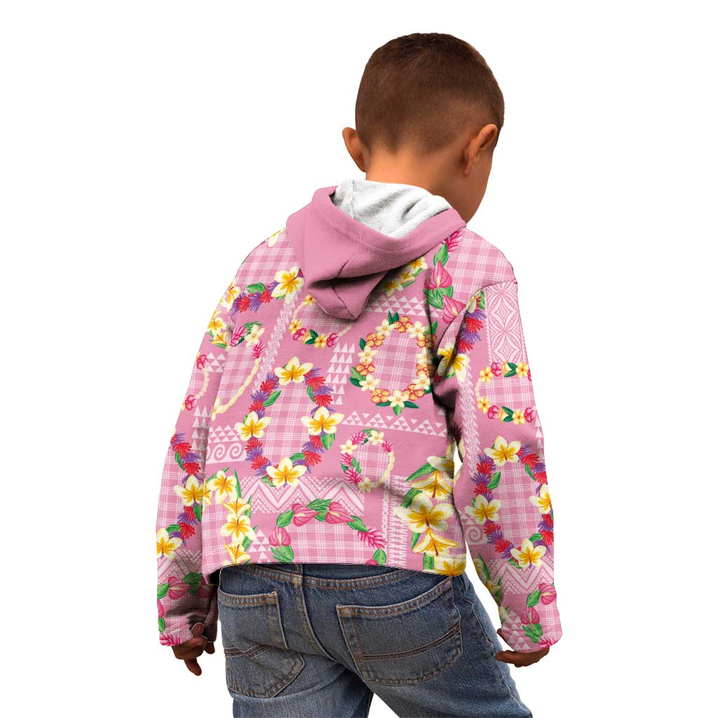 Hawaiian Leis Kid Hoodie Kakau Tattoos and Palaka Pastel Pink Color LT03 - Polynesian Pride