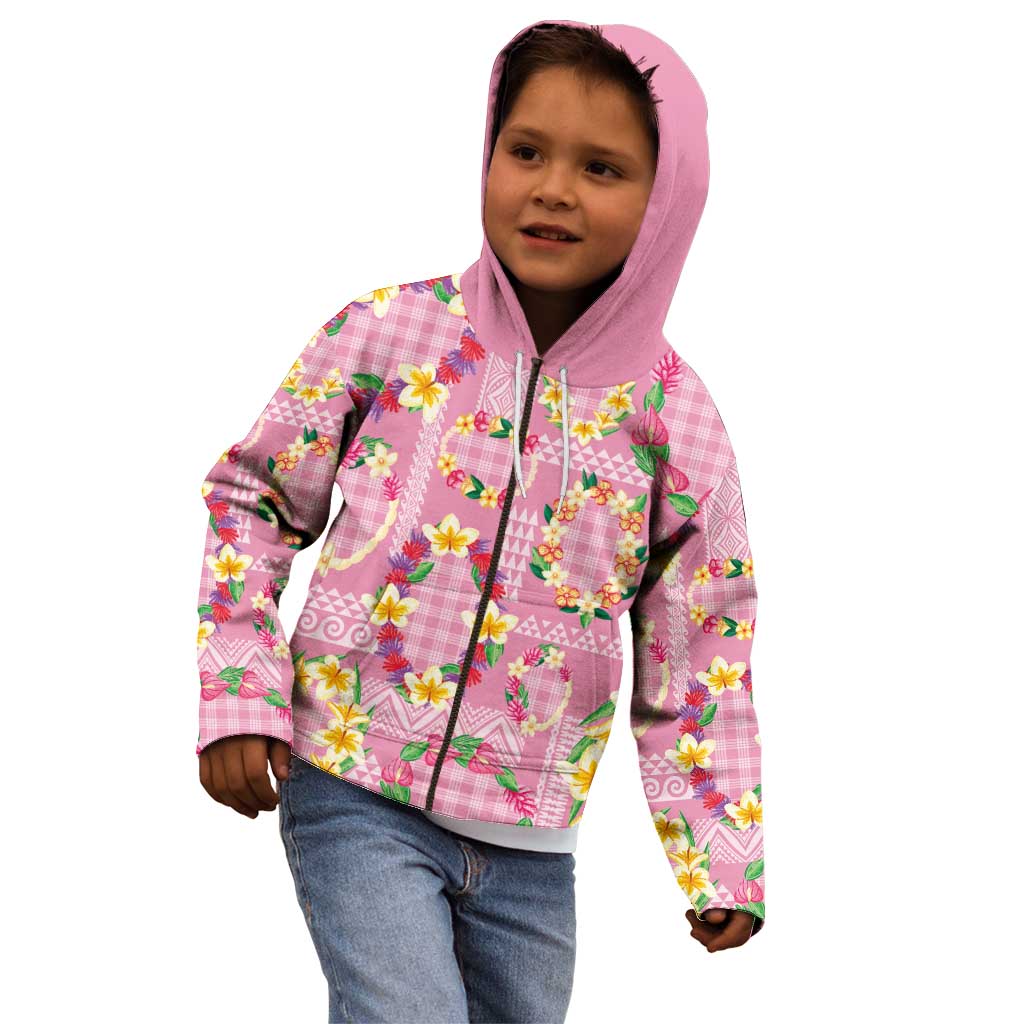 Hawaiian Leis Kid Hoodie Kakau Tattoos and Palaka Pastel Pink Color LT03 - Polynesian Pride