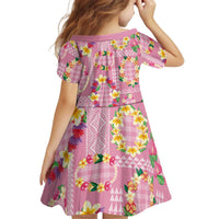 Hawaiian Leis Kid Short Sleeve Dress Kakau Tattoos and Palaka Pastel Pink Color LT03 - Polynesian Pride