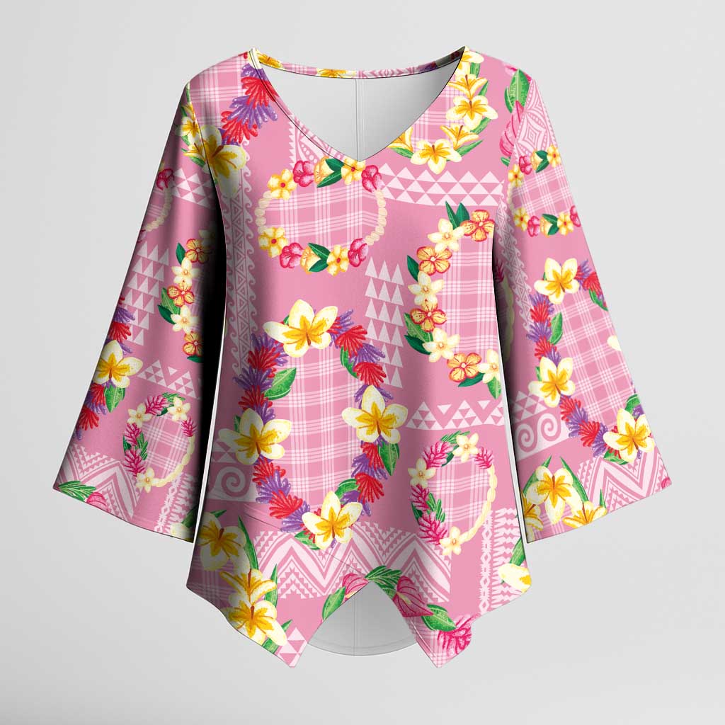 Hawaiian Leis Kimono Sleeve Blouse Kakau Tattoos and Palaka Pastel Pink Color LT03 Female Pink - Polynesian Pride