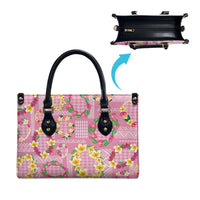 Hawaiian Leis Leather Bag Kakau Tattoos and Palaka Pastel Pink Color LT03 - Polynesian Pride