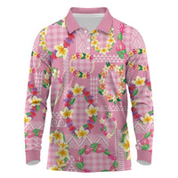 Hawaiian Leis Long Sleeve Polo Shirt Kakau Tattoos and Palaka Pastel Pink Color LT03 Pink - Polynesian Pride