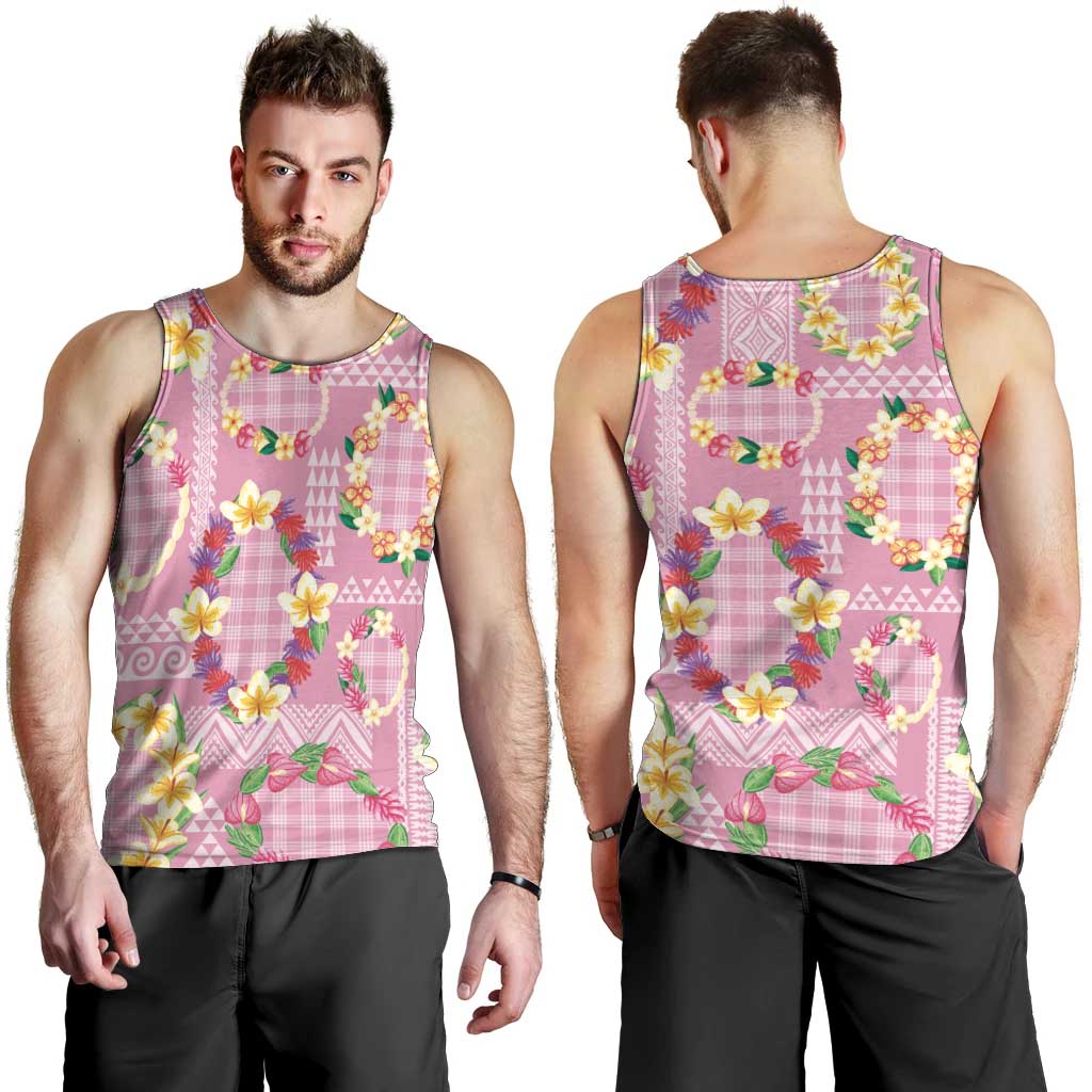 Hawaiian Leis Men Tank Top Kakau Tattoos and Palaka Pastel Pink Color LT03 - Polynesian Pride