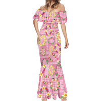 Hawaiian Leis Mermaid Dress Kakau Tattoos and Palaka Pastel Pink Color LT03 - Polynesian Pride