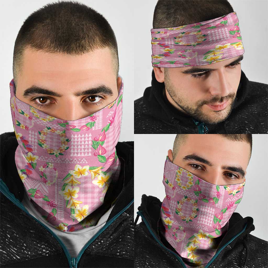 Hawaiian Leis Neck Gaiter Kakau Tattoos and Palaka Pastel Pink Color LT03 - Polynesian Pride