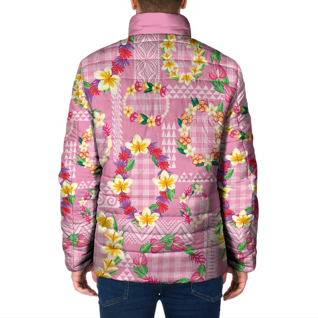 Hawaiian Leis Padded Jacket Kakau Tattoos and Palaka Pastel Pink Color LT03 - Polynesian Pride
