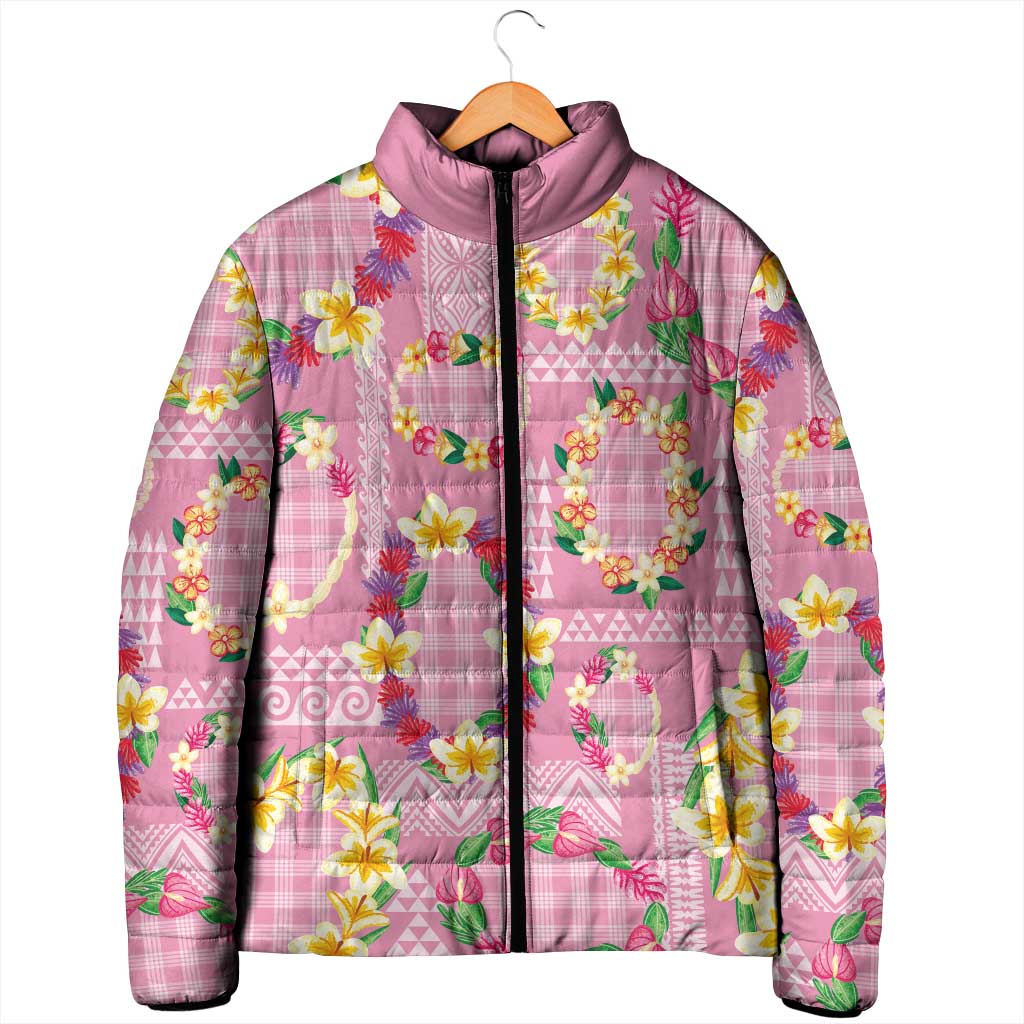 Hawaiian Leis Padded Jacket Kakau Tattoos and Palaka Pastel Pink Color LT03 - Polynesian Pride
