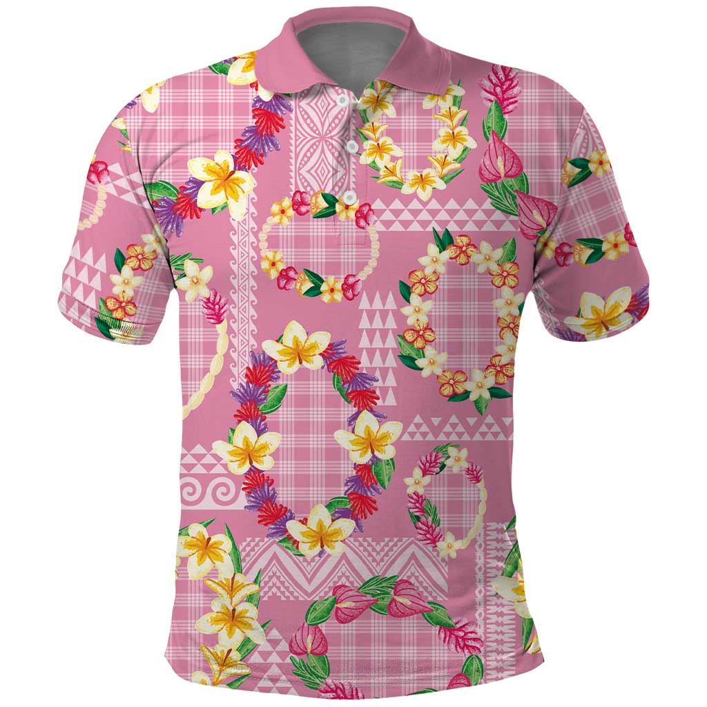 Hawaiian Leis Polo Shirt Kakau Tattoos and Palaka Pastel Pink Color LT03 Pink - Polynesian Pride