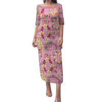 Hawaiian Leis Puletasi Kakau Tattoos and Palaka Pastel Pink Color LT03 Long Dress Pink - Polynesian Pride