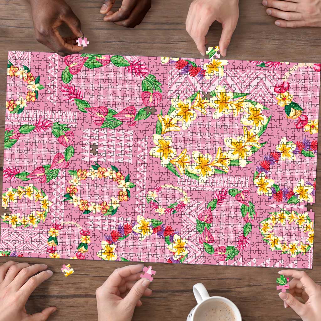Hawaiian Leis Puzzle Kakau Tattoos and Palaka Pastel Pink Color LT03 - Polynesian Pride