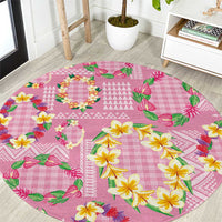 Hawaiian Leis Round Carpet Kakau Tattoos and Palaka Pastel Pink Color LT03 Pink - Polynesian Pride