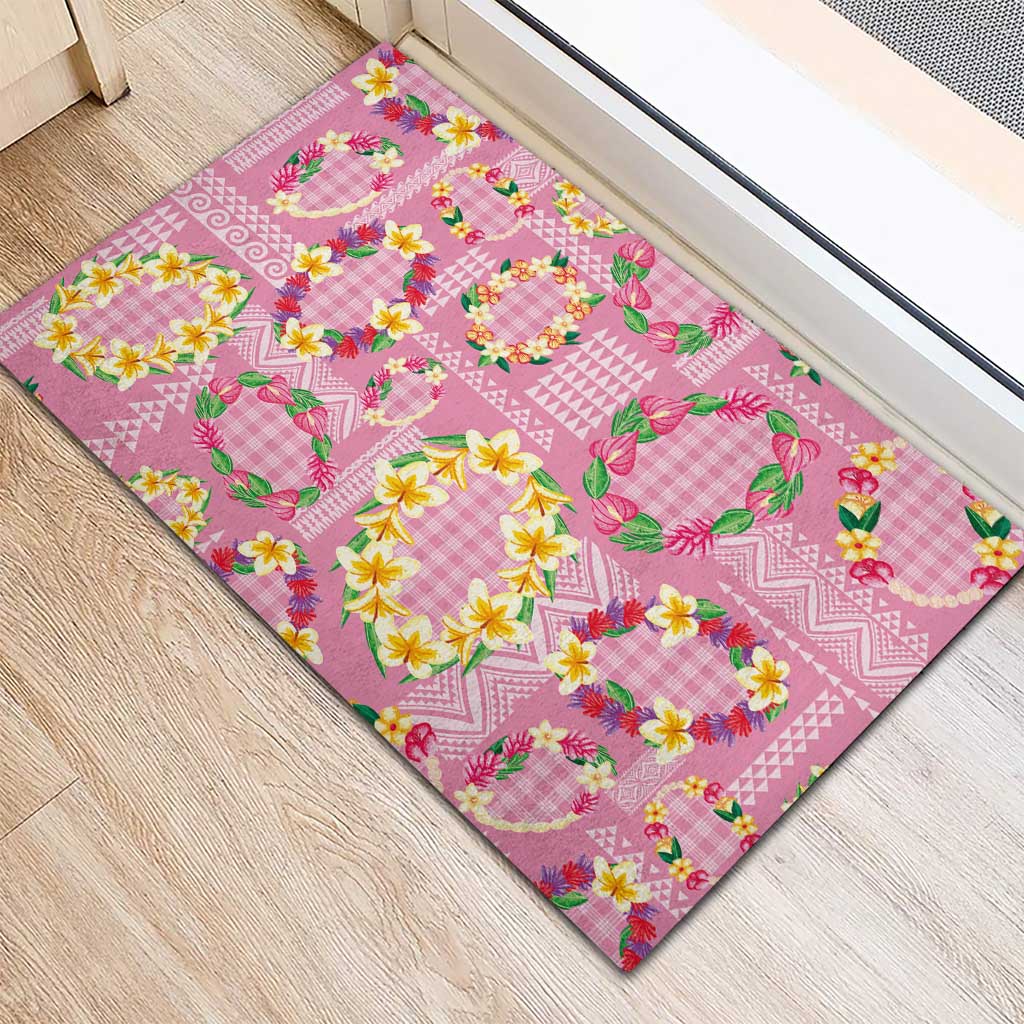 Hawaiian Leis Rubber Doormat Kakau Tattoos and Palaka Pastel Pink Color LT03 - Polynesian Pride