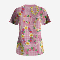 Hawaiian Leis Scrub Top Kakau Tattoos and Palaka Pastel Pink Color LT03 - Polynesian Pride
