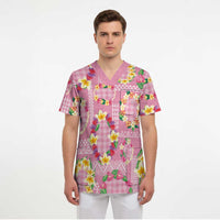 Hawaiian Leis Scrub Top Kakau Tattoos and Palaka Pastel Pink Color LT03 - Polynesian Pride