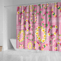 Hawaiian Leis Shower Curtain Kakau Tattoos and Palaka Pastel Pink Color LT03 - Polynesian Pride