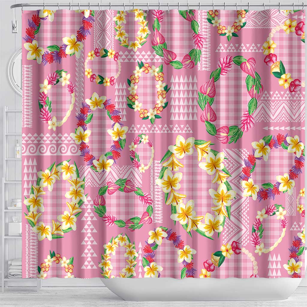 Hawaiian Leis Shower Curtain Kakau Tattoos and Palaka Pastel Pink Color LT03 - Polynesian Pride