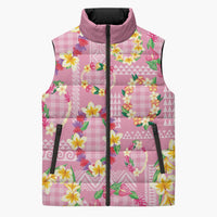 Hawaiian Leis Sleeveless Puffer Jacket Kakau Tattoos and Palaka Pastel Pink Color LT03 Unisex Pink - Polynesian Pride