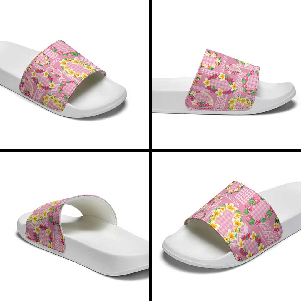 Hawaiian Leis Slide Sandals Kakau Tattoos and Palaka Pastel Pink Color LT03 - Polynesian Pride