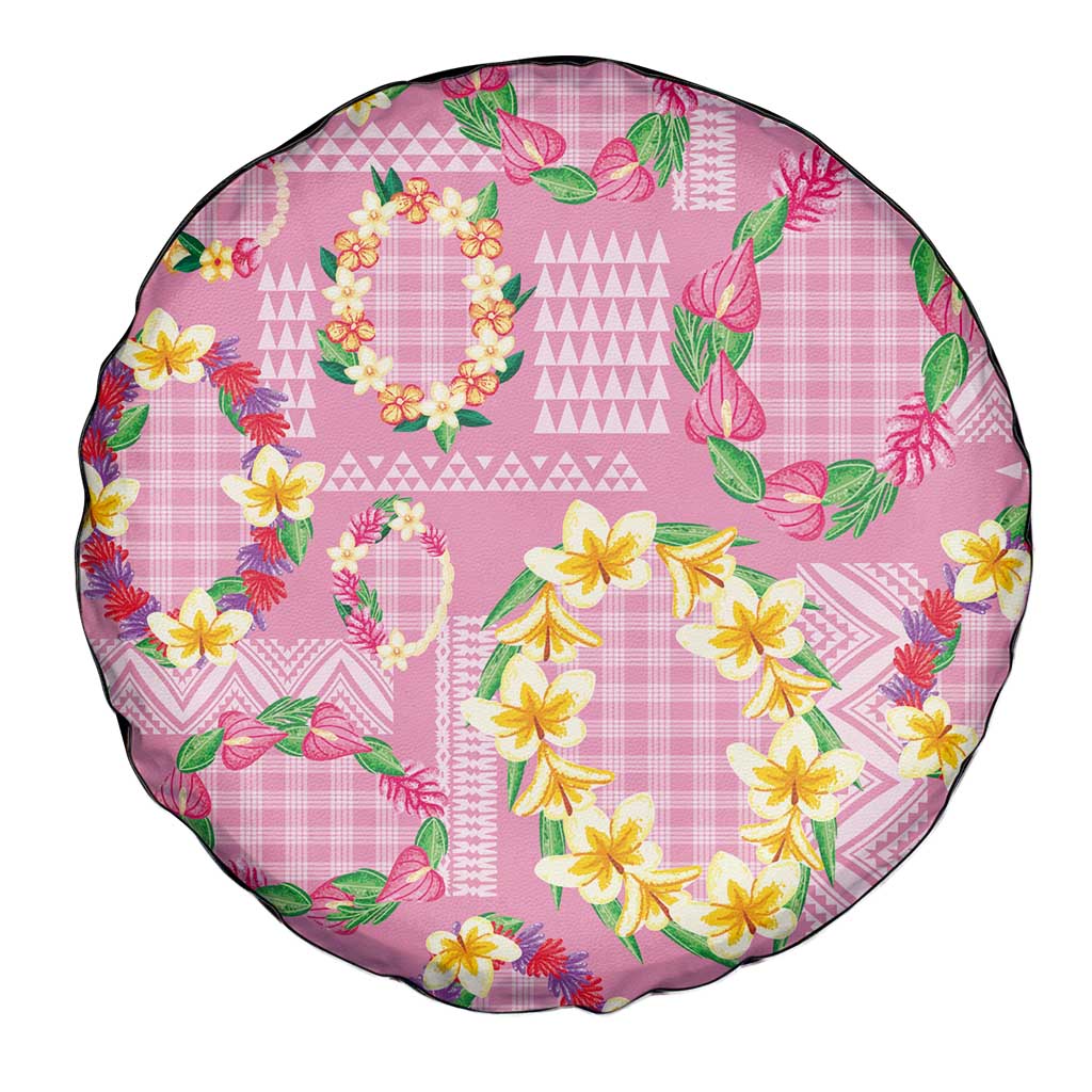 Hawaiian Leis Spare Tire Cover Kakau Tattoos and Palaka Pastel Pink Color LT03 - Polynesian Pride