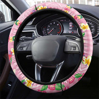 Hawaiian Leis Steering Wheel Cover Kakau Tattoos and Palaka Pastel Pink Color LT03 - Polynesian Pride