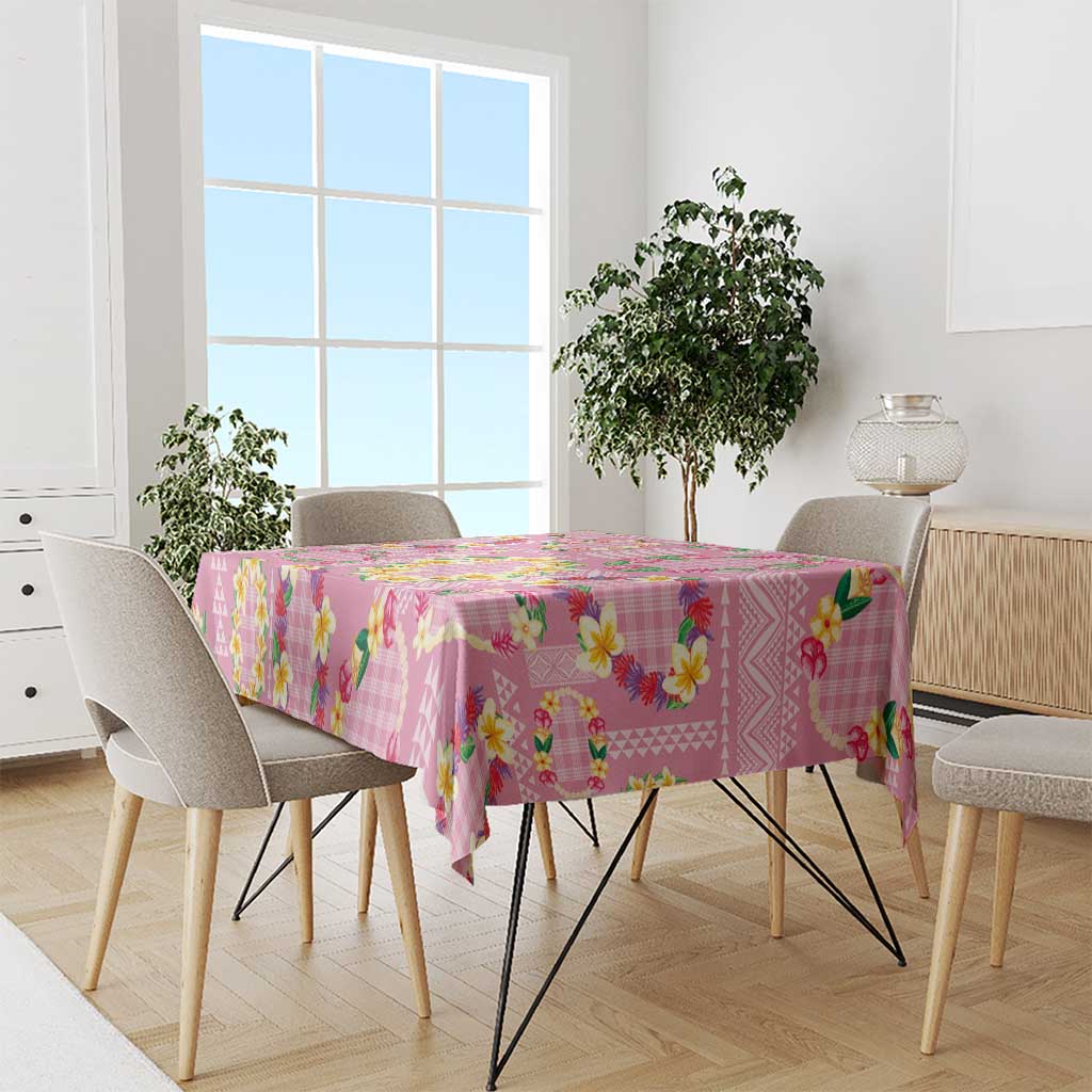 Hawaiian Leis Tablecloth Kakau Tattoos and Palaka Pastel Pink Color LT03 - Polynesian Pride