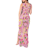 Hawaiian Leis Tank Maxi Dress Kakau Tattoos and Palaka Pastel Pink Color LT03 - Polynesian Pride