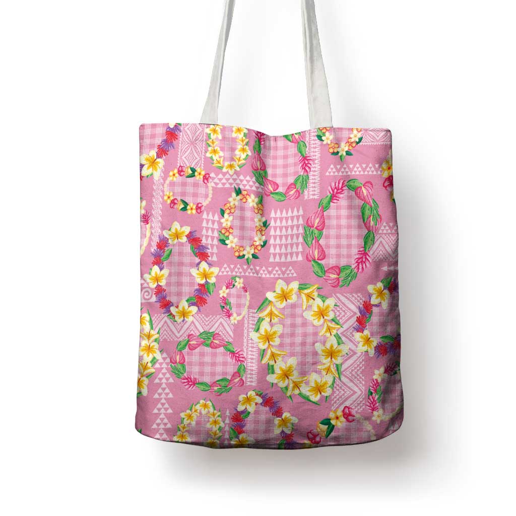 Hawaiian Leis Tote Bag Kakau Tattoos and Palaka Pastel Pink Color LT03 - Polynesian Pride