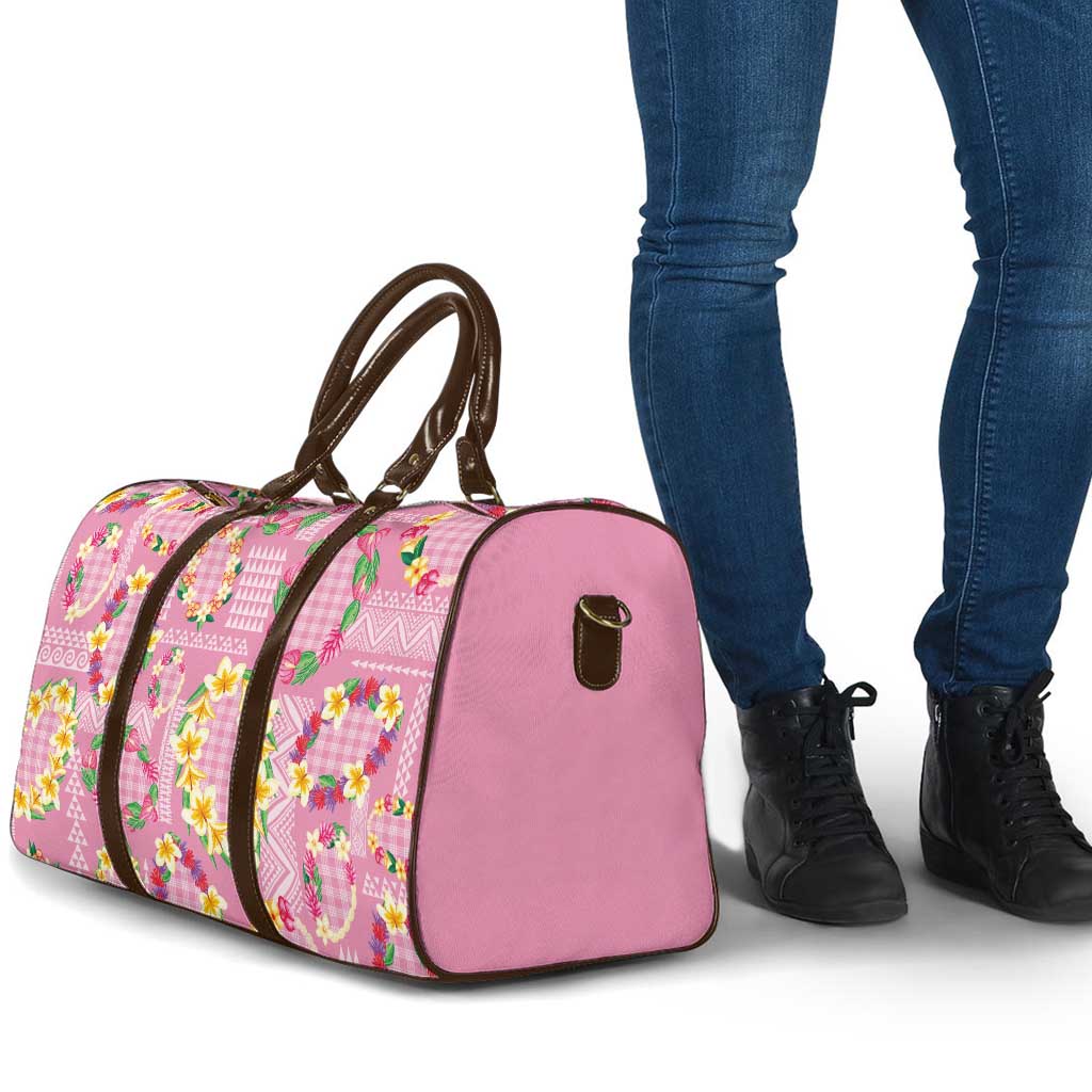 Hawaiian Leis Travel Bag Kakau Tattoos and Palaka Pastel Pink Color LT03 - Polynesian Pride