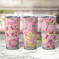 Hawaiian Leis Tumbler Cup Kakau Tattoos and Palaka Pastel Pink Color LT03 - Polynesian Pride