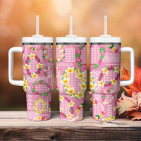 Hawaiian Leis Tumbler With Handle Kakau Tattoos and Palaka Pastel Pink Color LT03 - Polynesian Pride