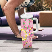 Hawaiian Leis Tumbler With Handle Kakau Tattoos and Palaka Pastel Pink Color LT03 - Polynesian Pride