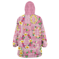 Hawaiian Leis Wearable Blanket Hoodie Kakau Tattoos and Palaka Pastel Pink Color LT03 - Polynesian Pride