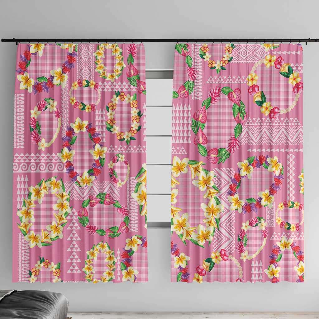 Hawaiian Leis Window Curtain Kakau Tattoos and Palaka Pastel Pink Color LT03 With Hooks Pink - Polynesian Pride