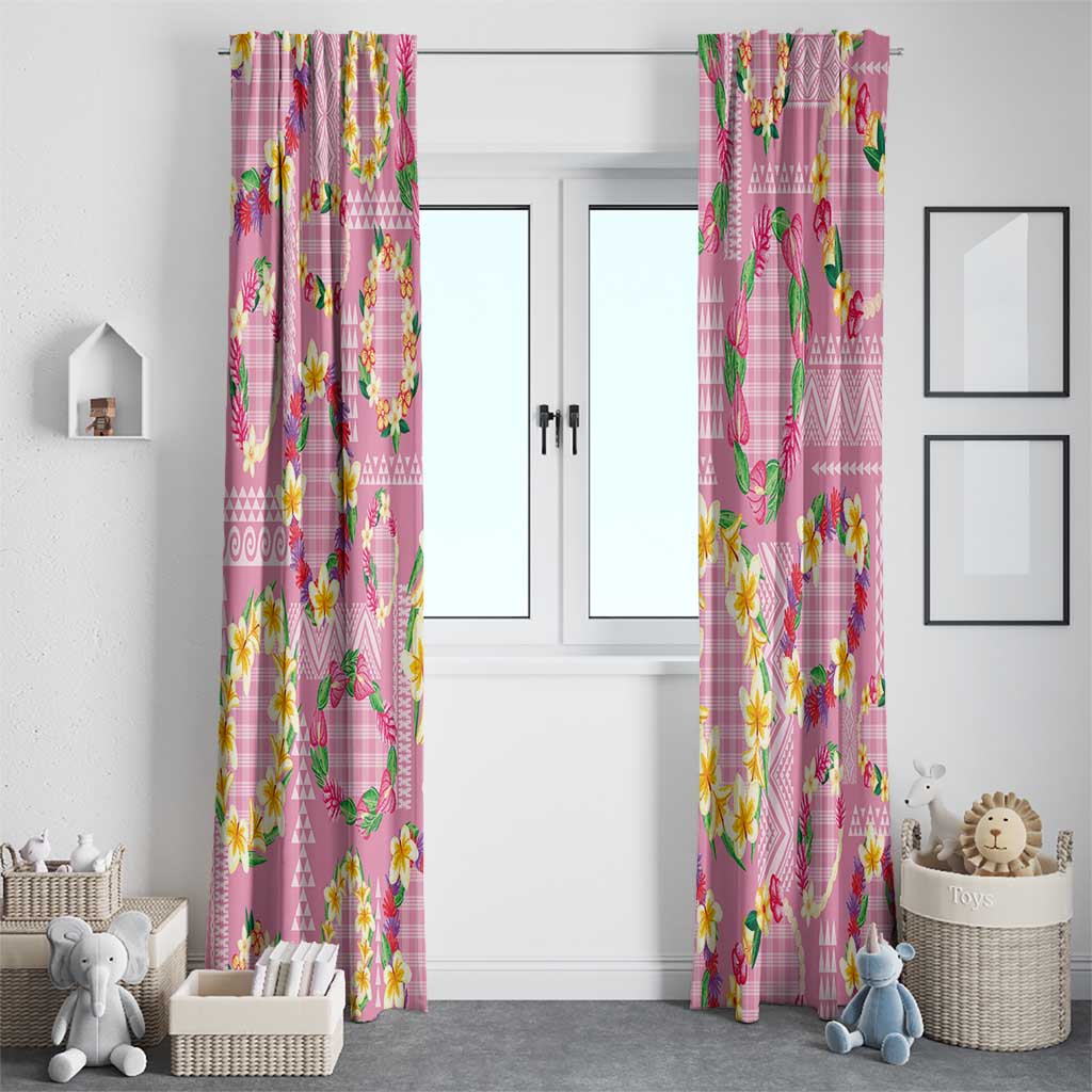 Hawaiian Leis Window Curtain Kakau Tattoos and Palaka Pastel Pink Color LT03 - Polynesian Pride