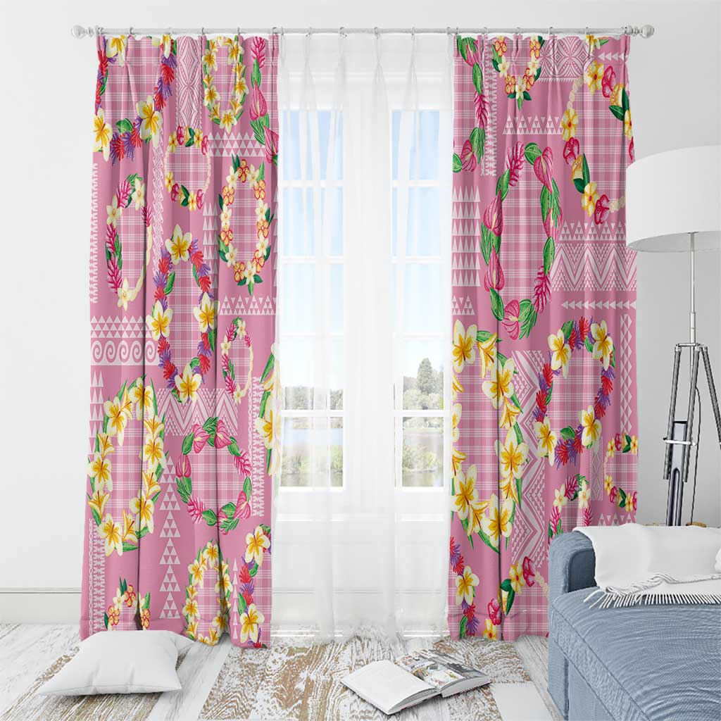 Hawaiian Leis Window Curtain Kakau Tattoos and Palaka Pastel Pink Color LT03 - Polynesian Pride