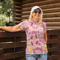Hawaiian Leis Women Polo Shirt Kakau Tattoos and Palaka Pastel Pink Color LT03 - Polynesian Pride