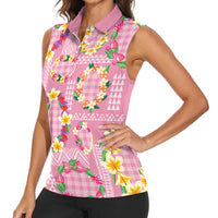 Hawaiian Leis Women Sleeveless Polo Shirt Kakau Tattoos and Palaka Pastel Pink Color LT03 - Polynesian Pride