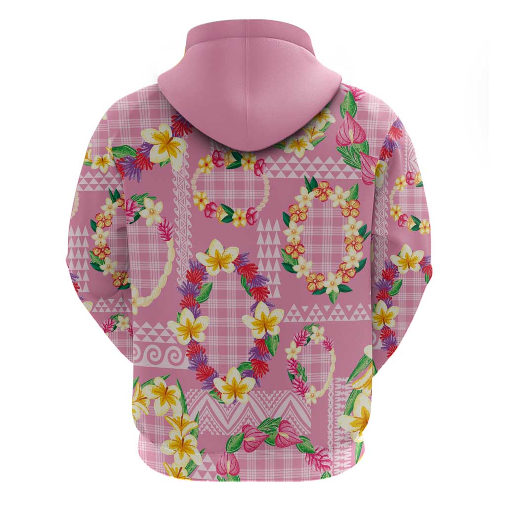 Hawaiian Leis Zip Hoodie Kakau Tattoos and Palaka Pastel Pink Color LT03 - Polynesian Pride