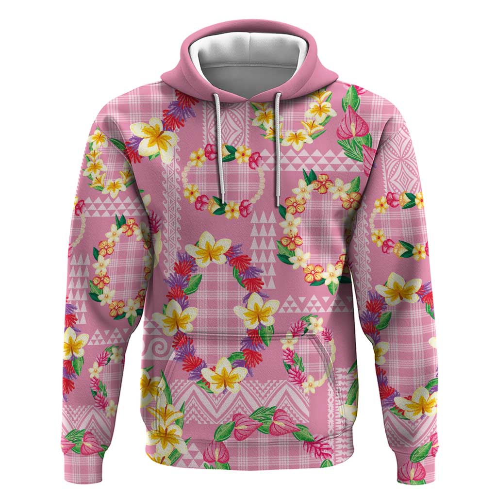 Hawaiian Leis Zip Hoodie Kakau Tattoos and Palaka Pastel Pink Color LT03 Pullover Hoodie Pink - Polynesian Pride