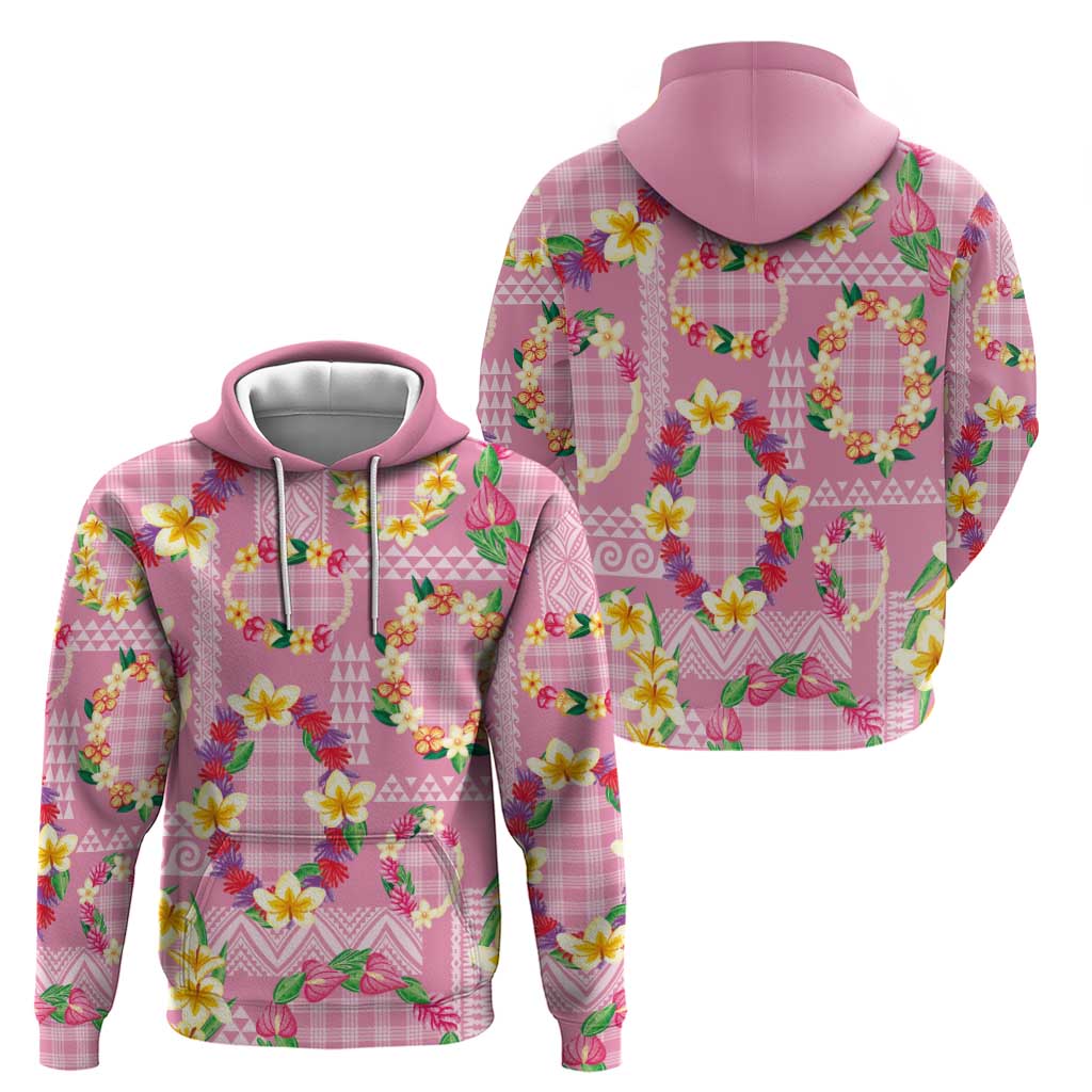 Hawaiian Leis Zip Hoodie Kakau Tattoos and Palaka Pastel Pink Color LT03 - Polynesian Pride
