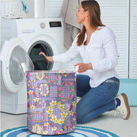 Hawaiian Leis Laundry Basket Kakau Tattoos and Palaka Pastel Purple Color LT03 - Polynesian Pride