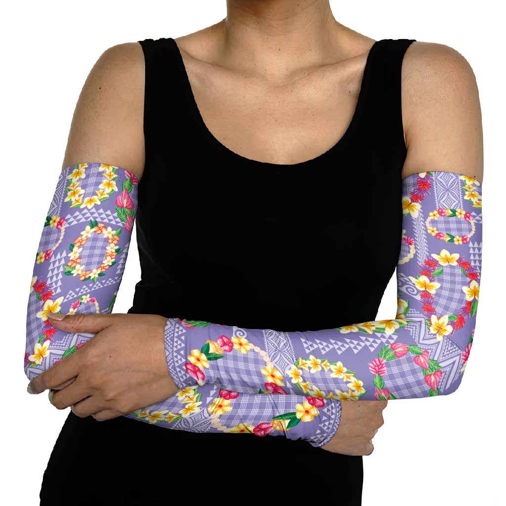 Hawaiian Leis Arm Sleeves Kakau Tattoos and Palaka Pastel Purple Color LT03 - Polynesian Pride