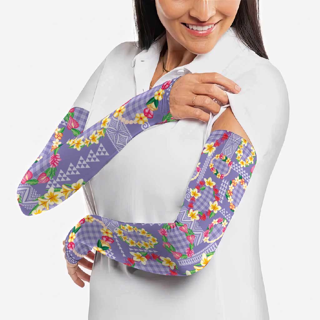 Hawaiian Leis Arm Sleeves Kakau Tattoos and Palaka Pastel Purple Color LT03 - Polynesian Pride