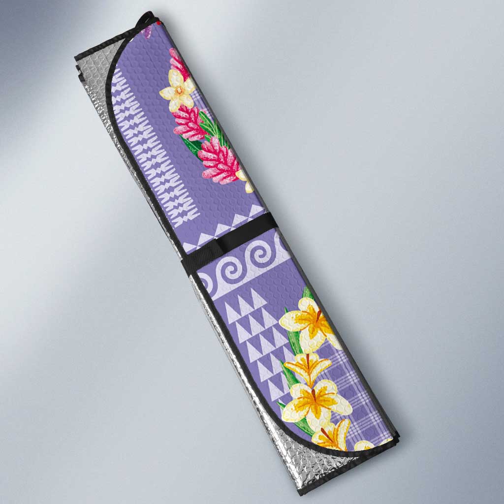 Hawaiian Leis Auto Sun Shade Kakau Tattoos and Palaka Pastel Purple Color LT03 - Polynesian Pride
