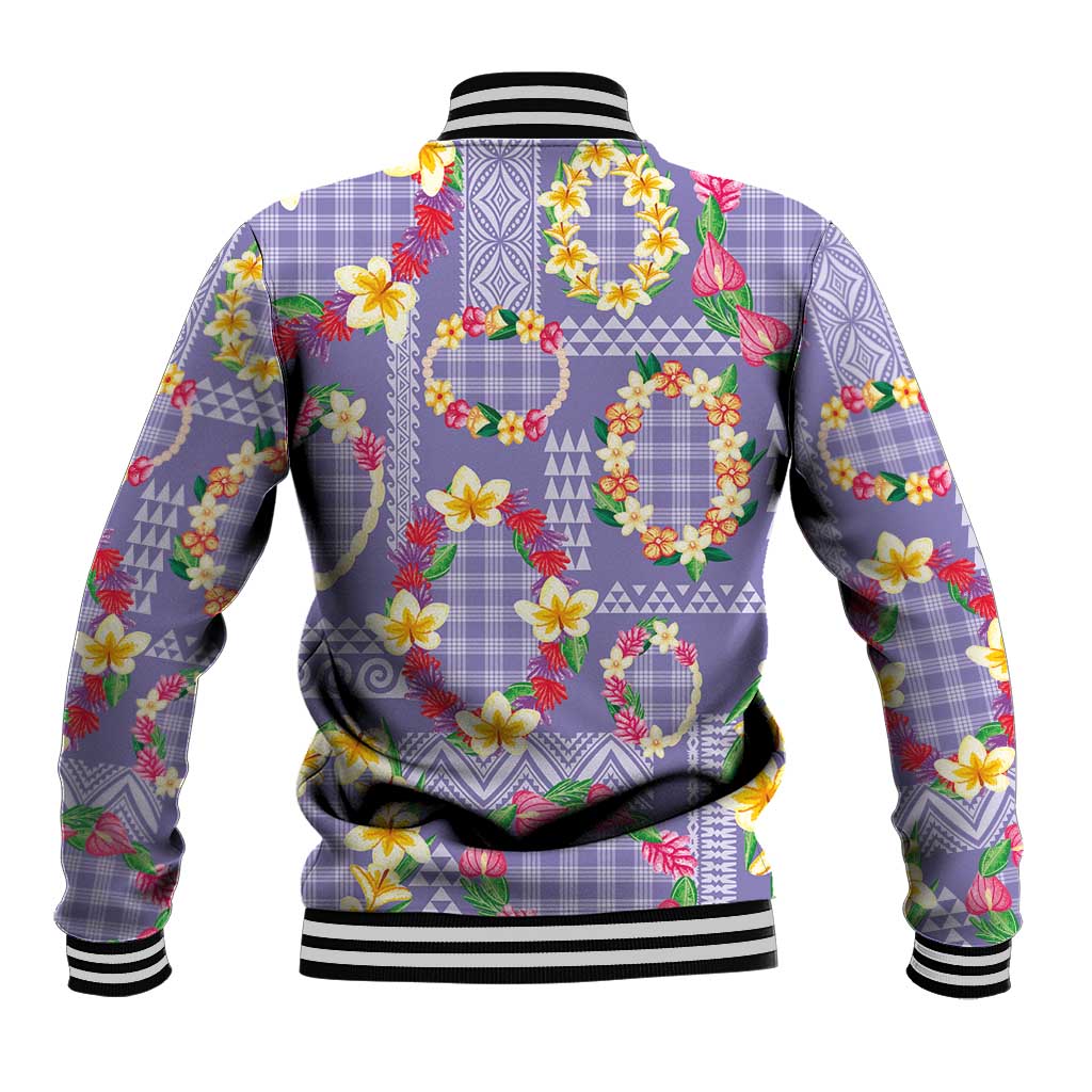Hawaiian Leis Baseball Jacket Kakau Tattoos and Palaka Pastel Purple Color LT03 - Polynesian Pride