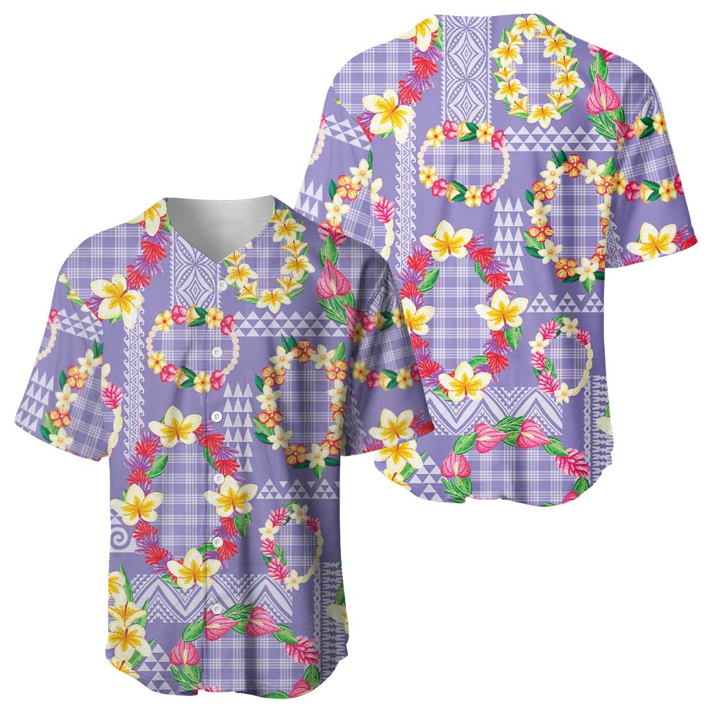 Hawaiian Leis Baseball Jersey Kakau Tattoos and Palaka Pastel Purple Color LT03 - Polynesian Pride