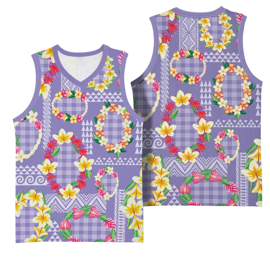 Hawaiian Leis Basketball Jersey Kakau Tattoos and Palaka Pastel Purple Color LT03 - Polynesian Pride