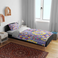 Hawaiian Leis Bedding Set Kakau Tattoos and Palaka Pastel Purple Color LT03 - Polynesian Pride